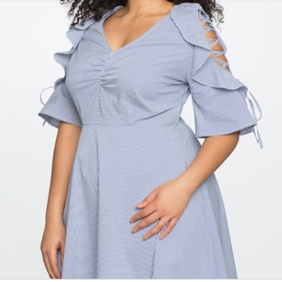 Eloquii Dresses & Skirts - Eloquii Pin Stripe Cold shoulder Dres